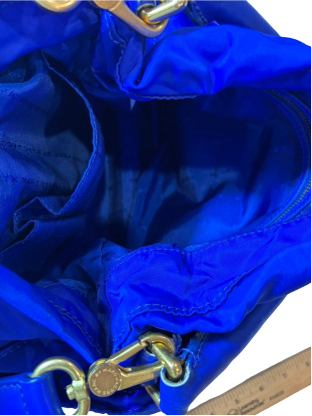 Marc Jacobs Blue Nylon Shoulder Bag Tote Gold Hardware ID Tag flaw - Picture 7 of 13